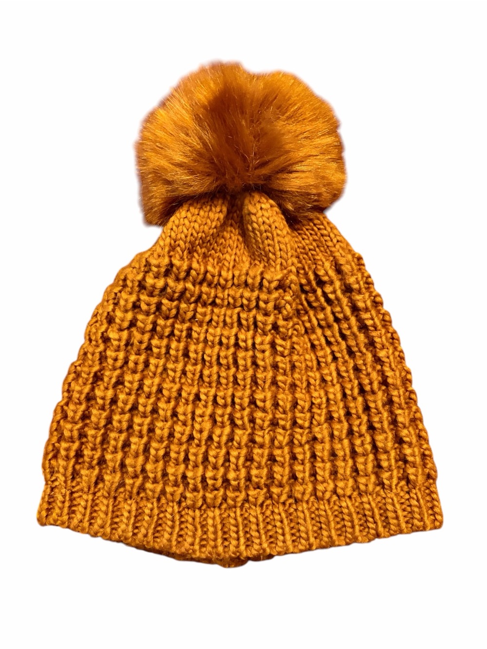 Kyi Kyi Canada Burnt Orange Knit Lined Pom Pom Beanie One Size